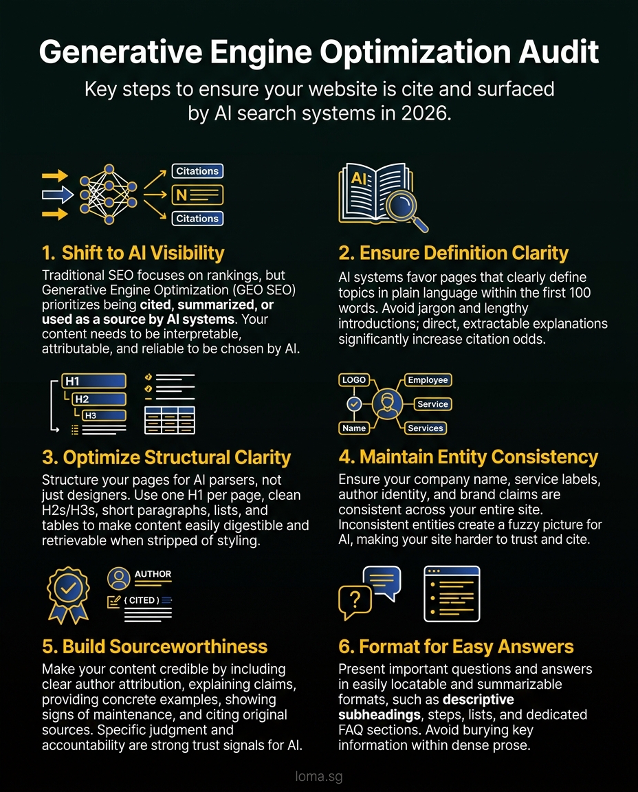 Generative engine optimization audit checklist for AI search visibility