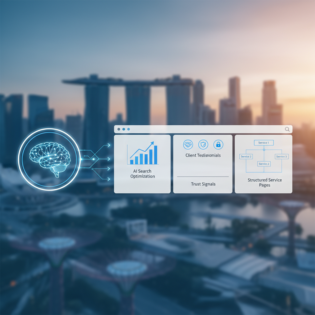 AI search recommendation dashboard with service business trust signals and content structure
