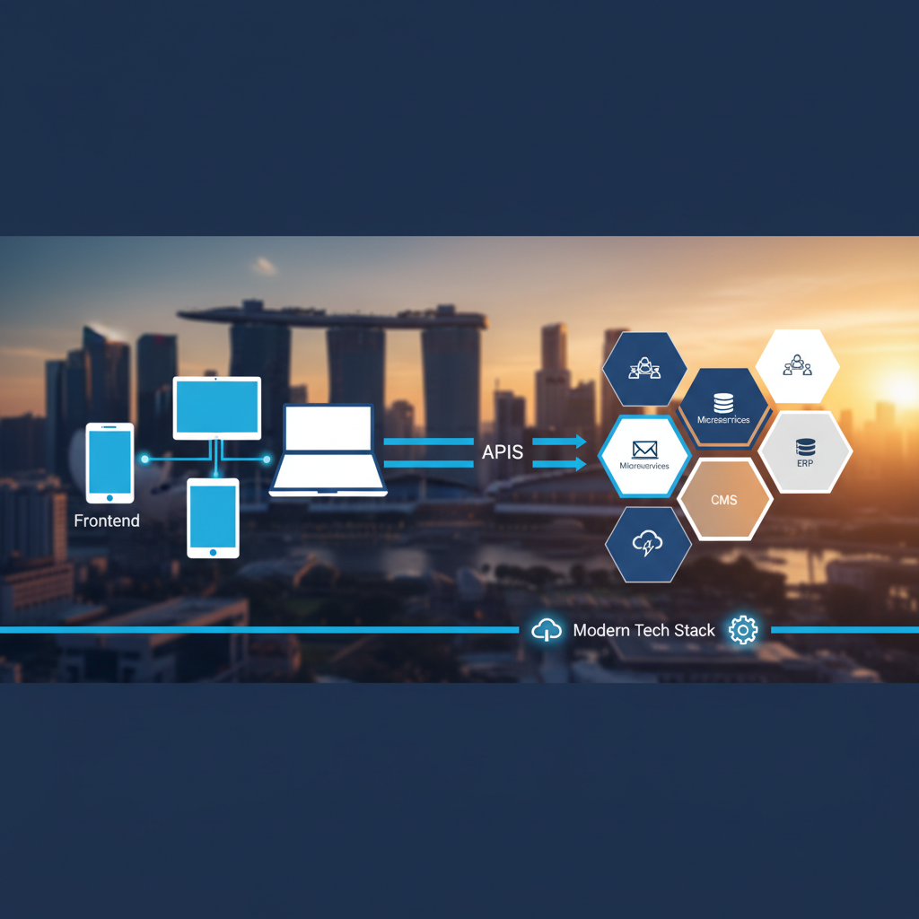 Diagram showing headless ecommerce architecture versus traditional coupled ecommerce