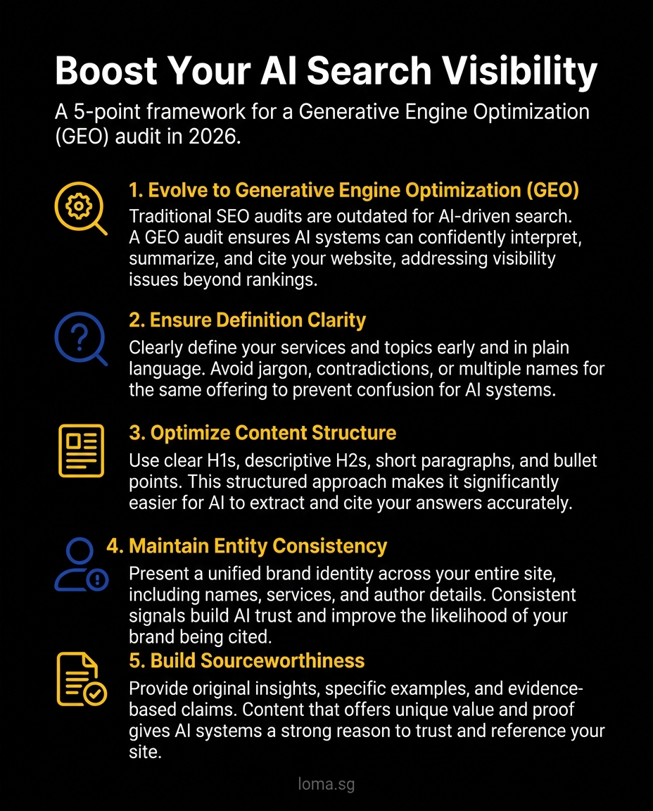 Infographic: Generative engine optimization audit framework